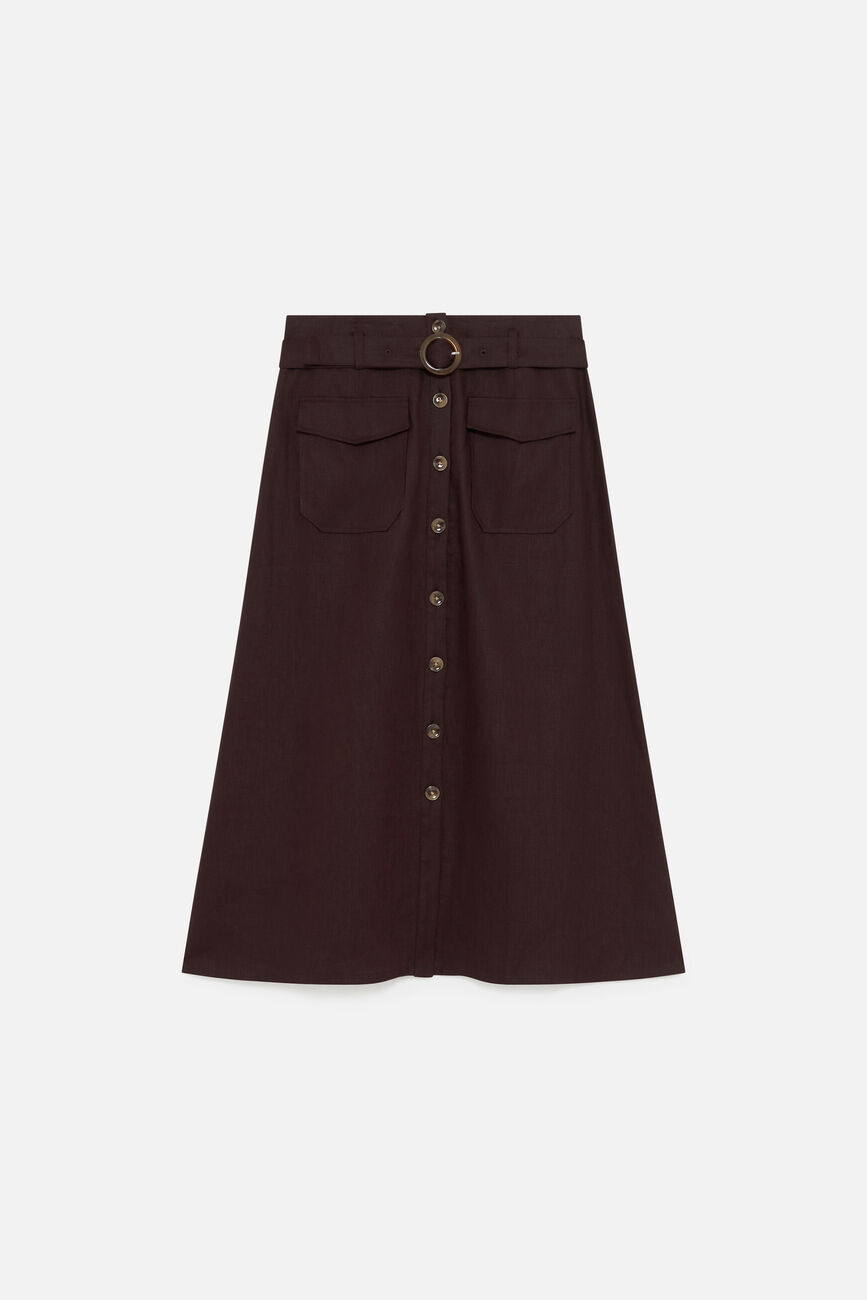 Gonna Agnes 100% lino marron fonc&eacute; donna