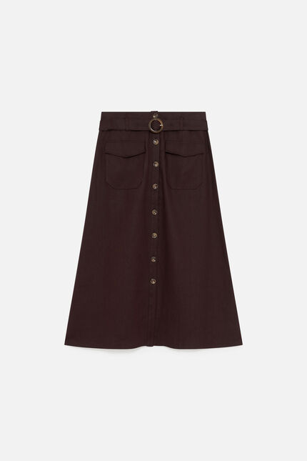 jupe agnes 100% lin marron fonc&eacute; femme