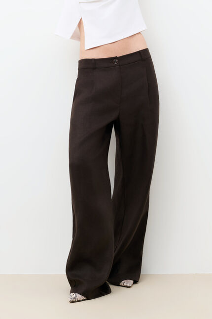 Pantalon Pacha 100% lin marron fonc&eacute; femme