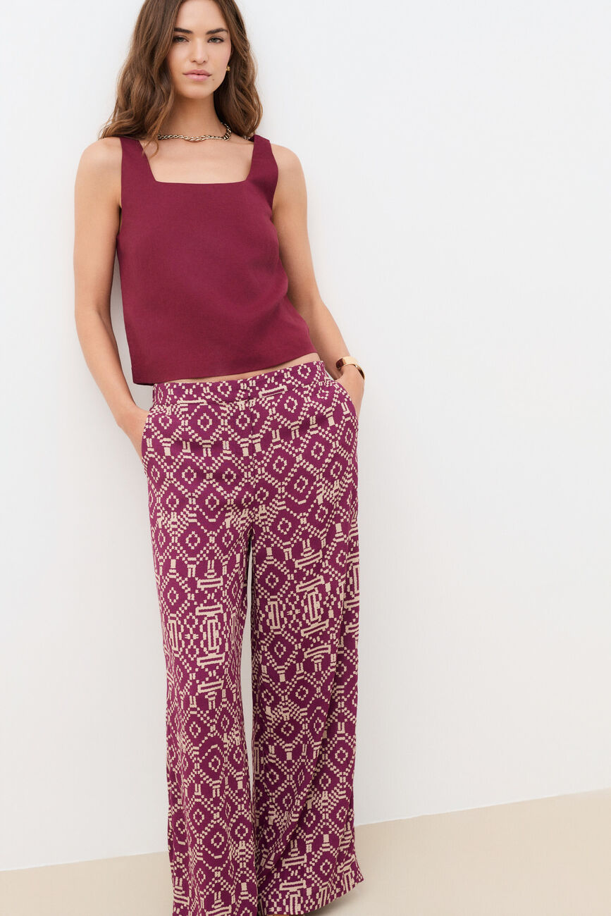 PandaLong Print 2 trousers burgundy woman