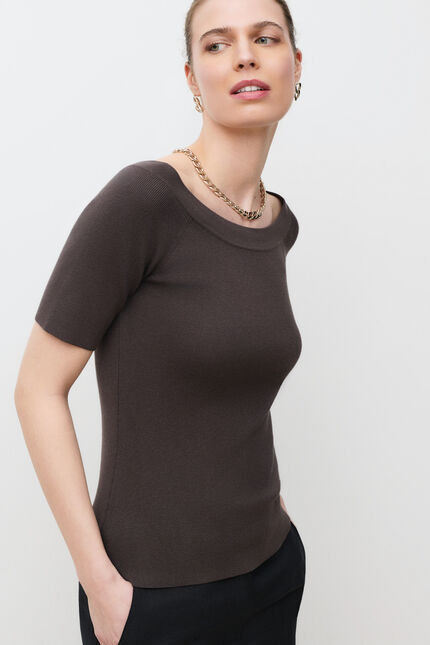 Pull malone fin &agrave; col bateau marron fonc&eacute; femme