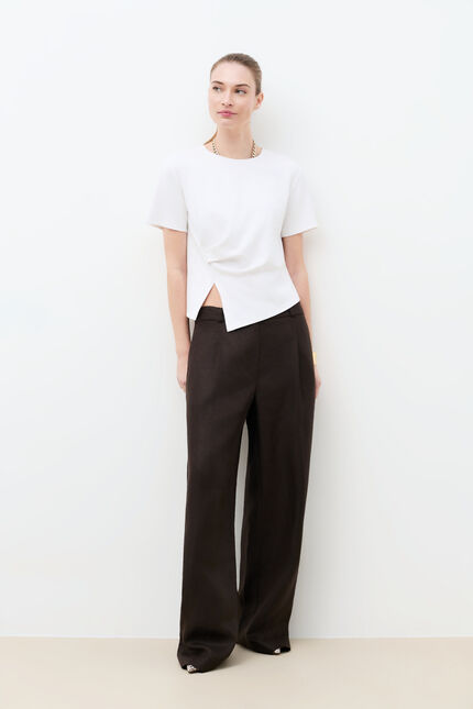 Pantalon Pacha 100% lin marron fonc&eacute; femme