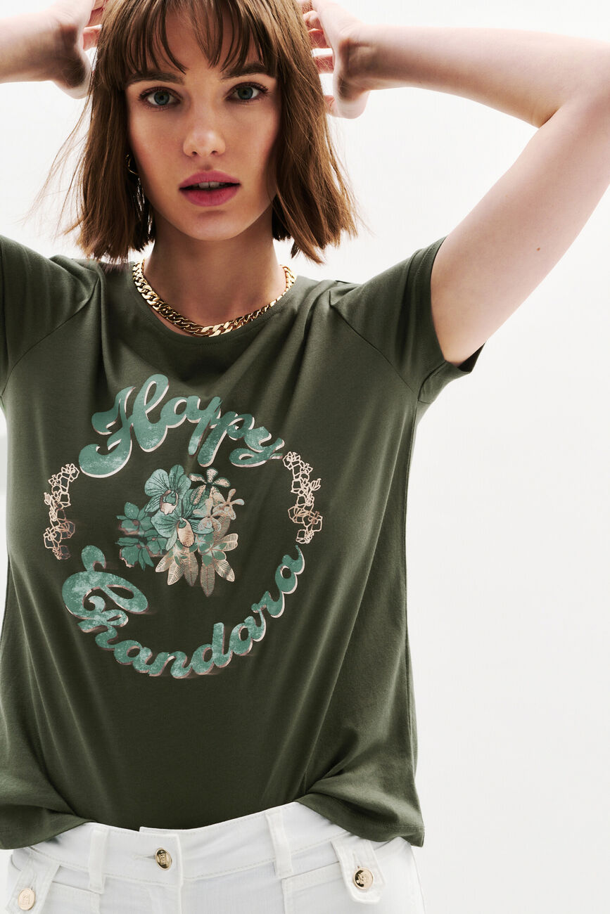 T-shirt all at school taxime happy khaki green woman
