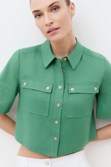 Chemise Cleona 100% lin vert femme