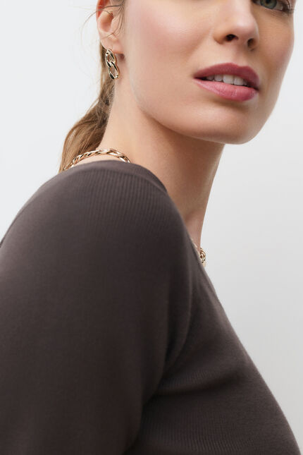 Pull malone fin &agrave; col bateau marron fonc&eacute; femme
