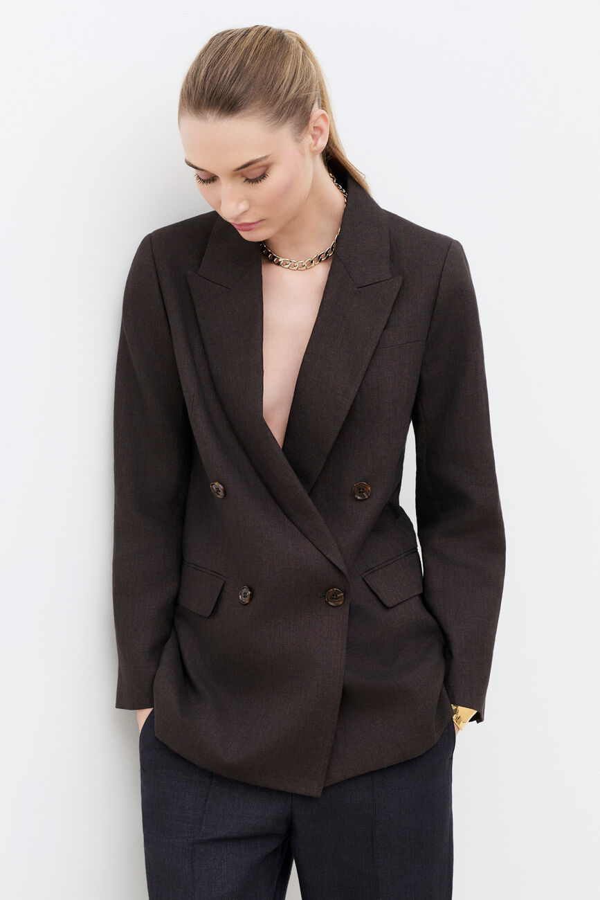 Blazer Virgule 100% lin marron fonc&eacute; femme