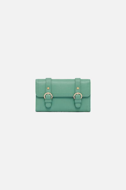 Portefeuille Thais en cuir naturel vert femme