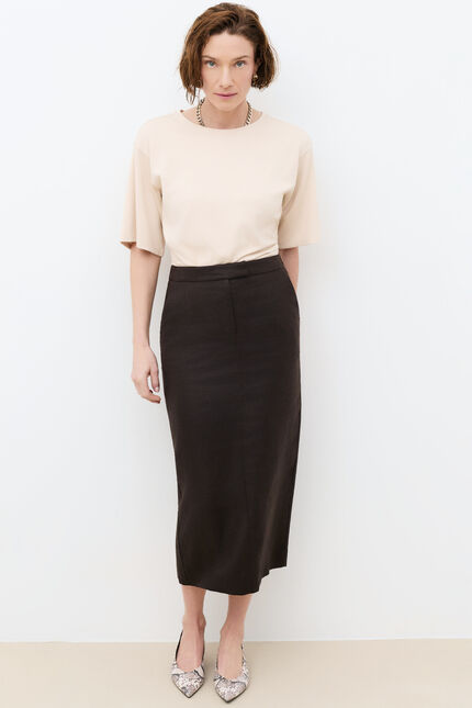Jupe Javana 100% lin marron fonc&eacute; femme