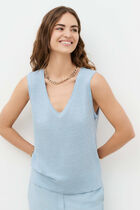 100% linen trym T-shirt light blue woman