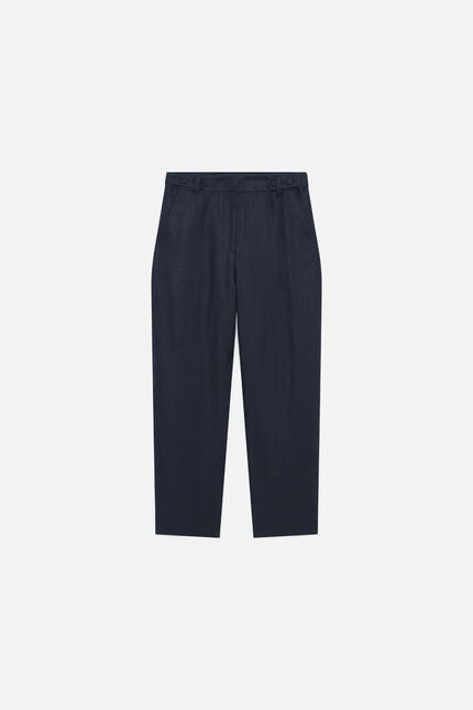 Pantalon Partition 100% lin bleu marine femme