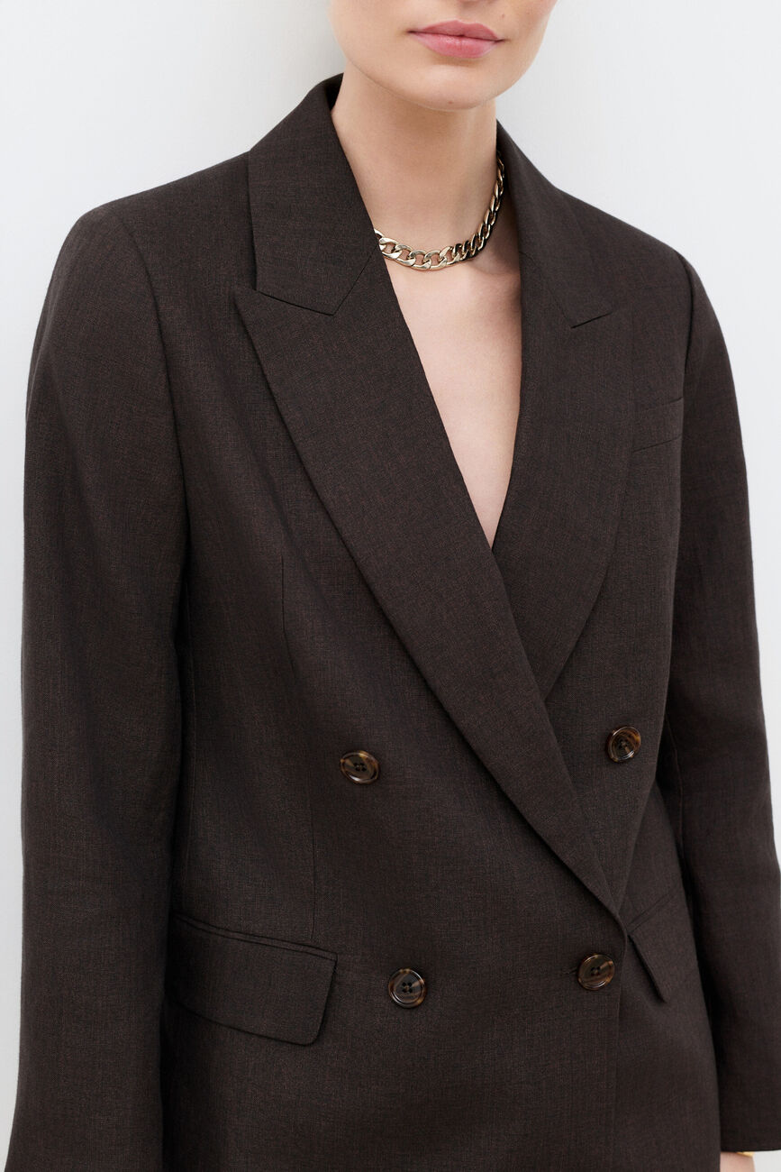 Blazer Virgule 100% lin marron fonc&eacute; femme