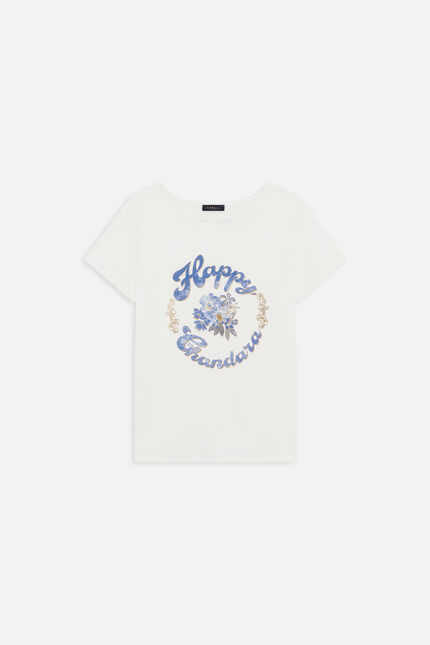 T-shirt Toutes &agrave; l'&eacute;cole Taxime Happy ecru femme