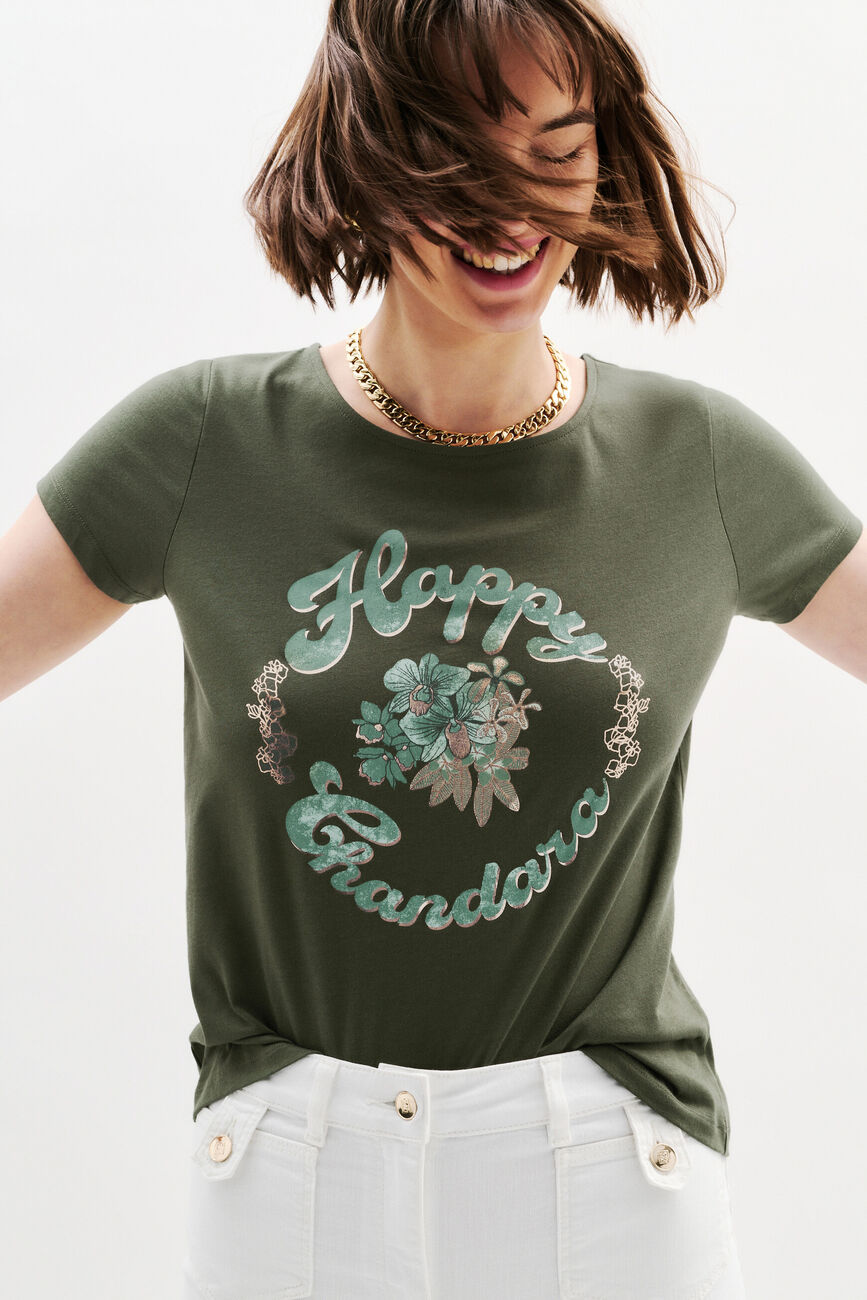 T-shirt all at school taxime happy khaki green woman