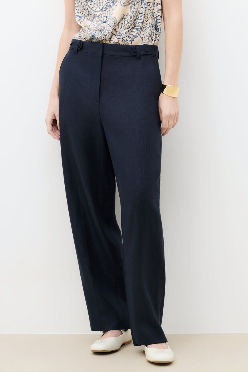 Partition trousers 100% linen navy blue woman