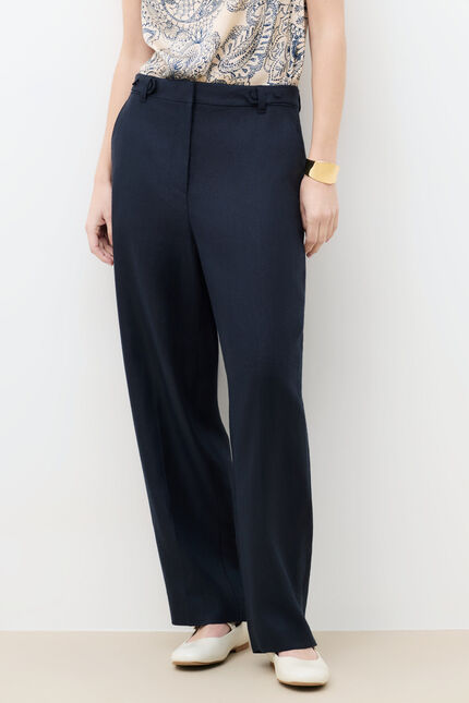 Pantalon Partition 100% lin bleu marine femme