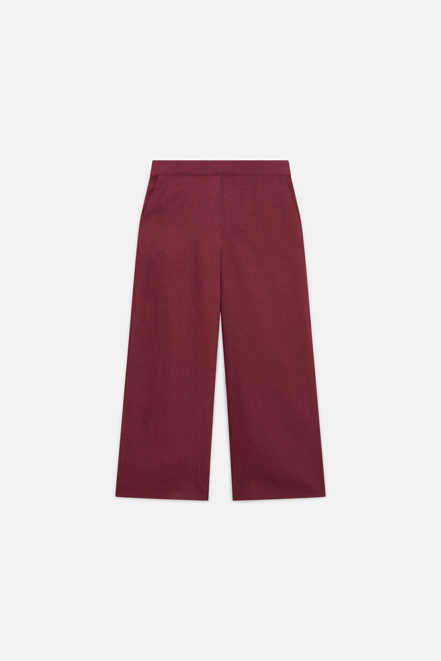 Pantalon pandi 100% lin bordeaux femme
