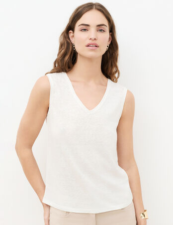 T-shirt trym 100% linho marfim mulher