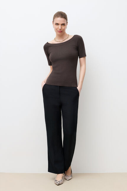 Pull malone fin &agrave; col bateau marron fonc&eacute; femme