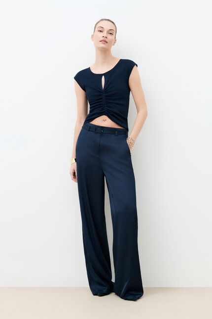 Pantalon Palmeraiesatin bleu marine femme
