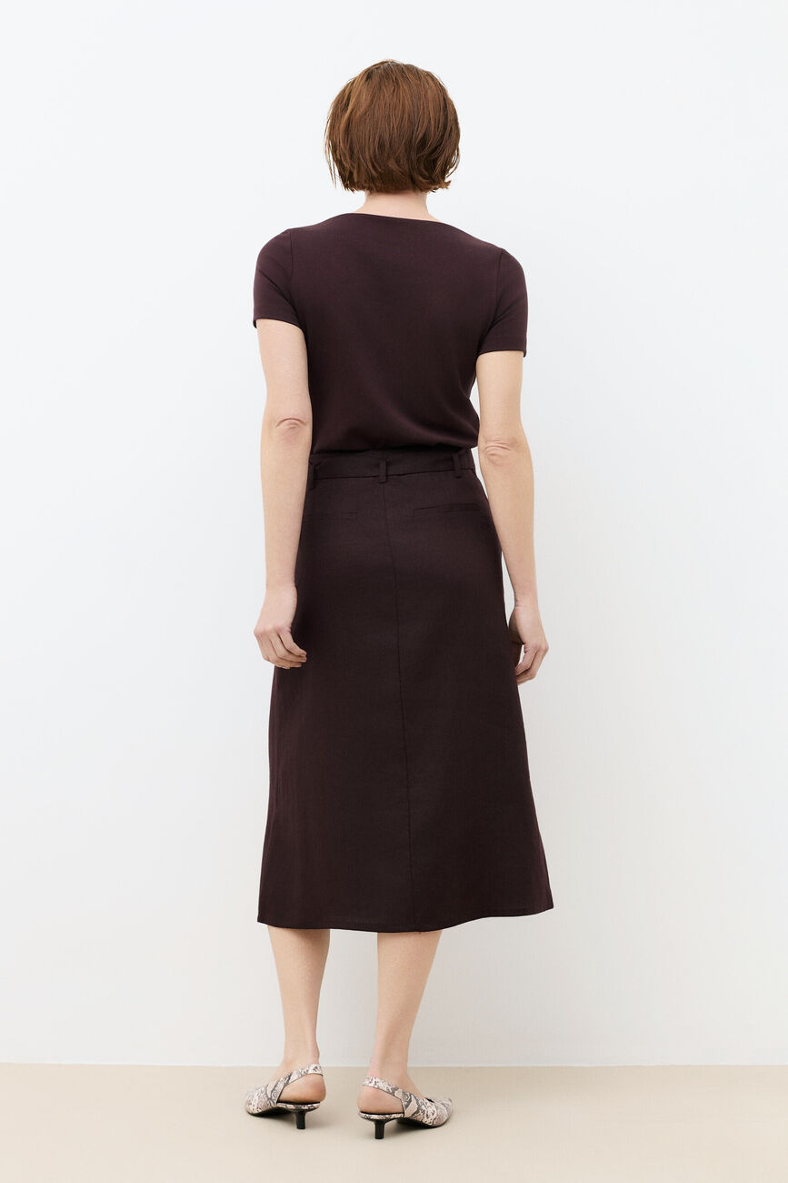 Gonna Agnes 100% lino marron fonc&eacute; donna