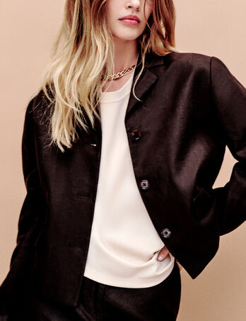 Giacca Vgelin 100% lino marron fonc&eacute; donna