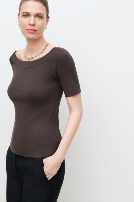 Pull malone fin &agrave; col bateau marron fonc&eacute; femme