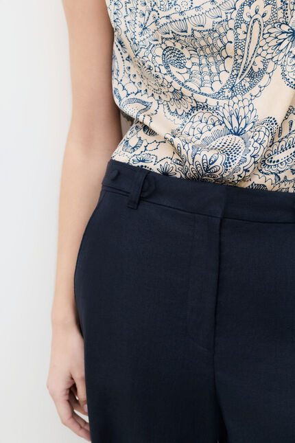 Pantalon Partition 100% lin bleu marine femme