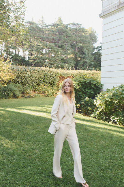 Pantalon Podium Raye rose poudr&eacute;e femme