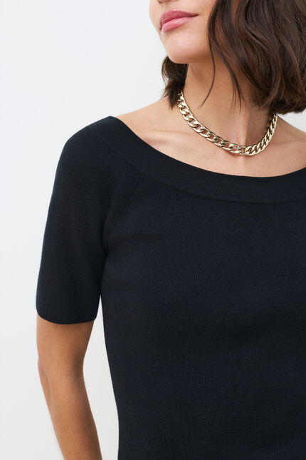 Pull malone fin &agrave; col bateau noir femme