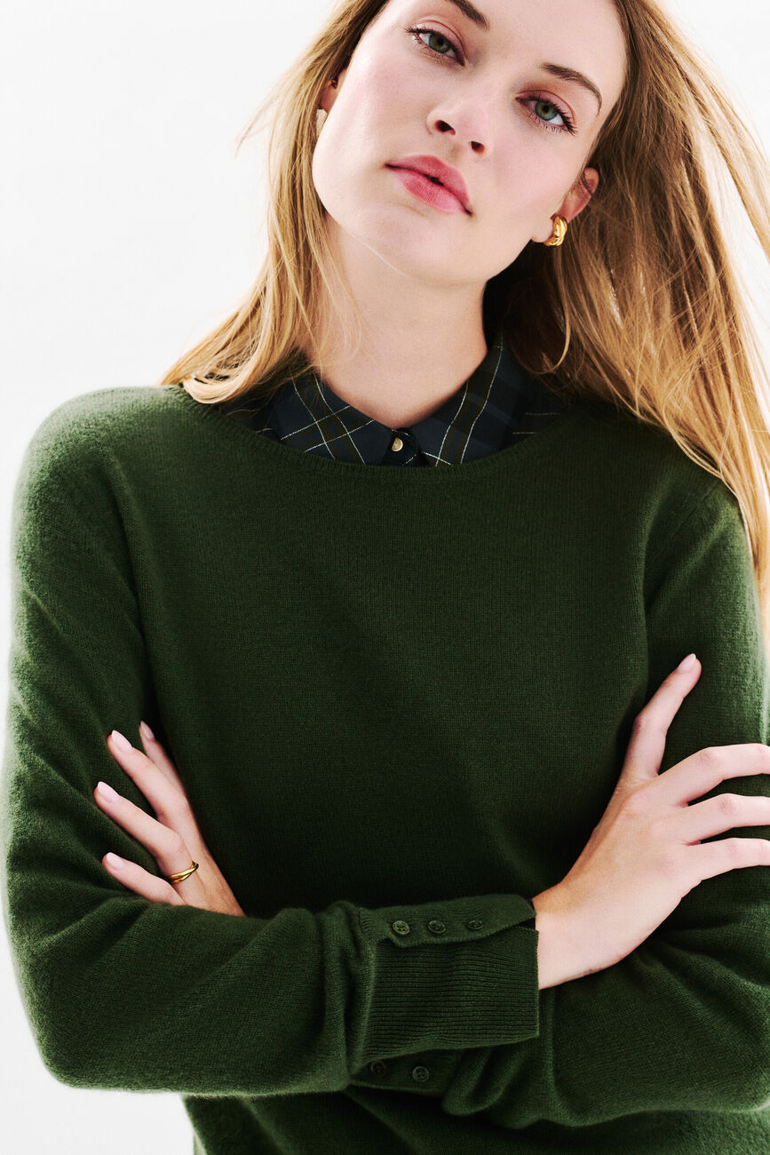 Pull mzoan 100% cachemire vert kaki femme