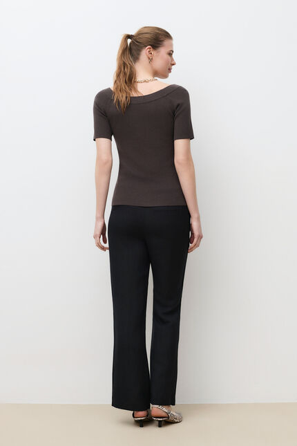 Pull malone fin &agrave; col bateau marron fonc&eacute; femme