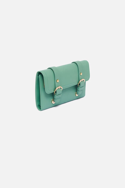 Portefeuille Thais en cuir naturel vert femme