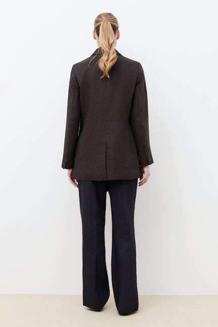 Blazer Virgule 100% lin marron fonc&eacute; femme
