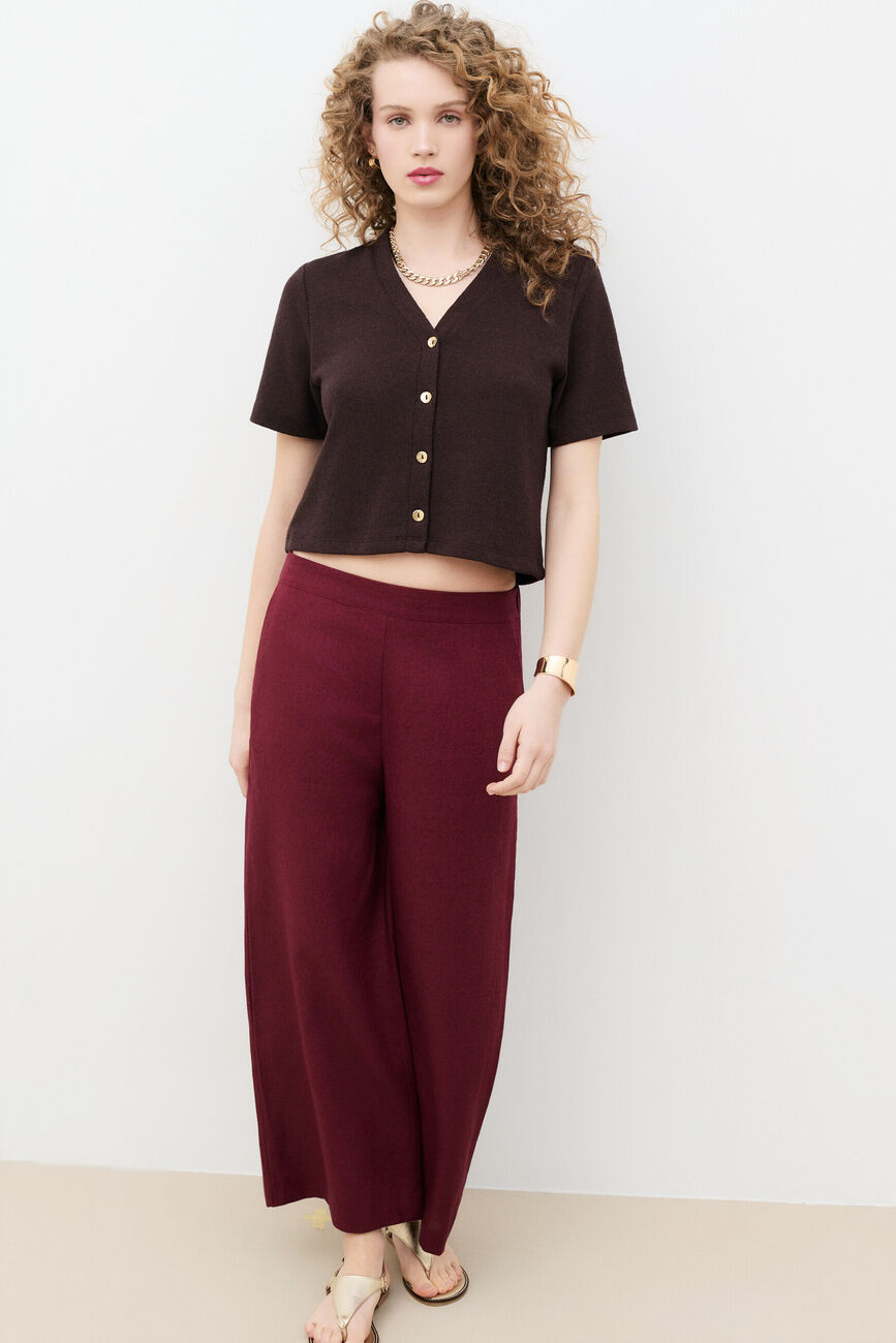 Pantalon pandi 100% lin bordeaux femme