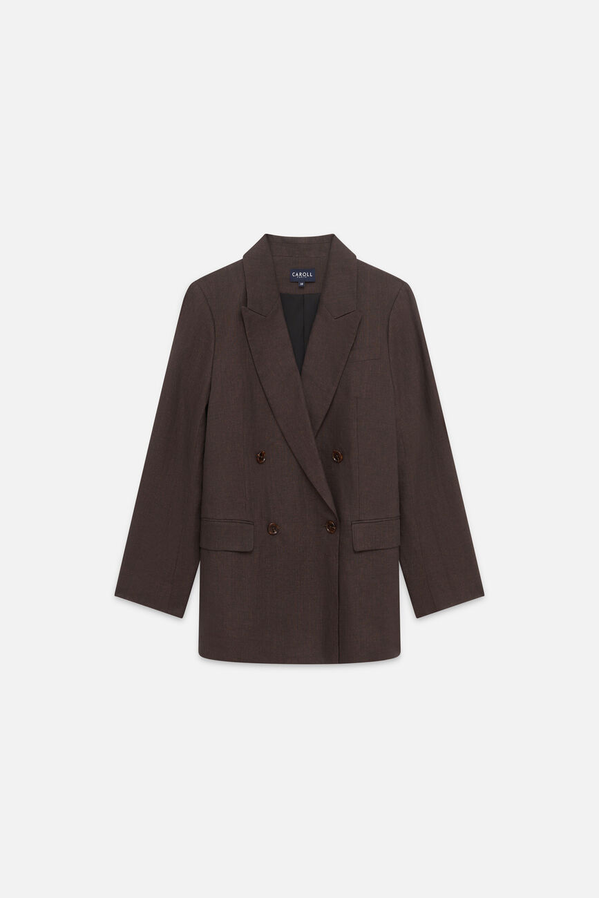 Blazer Virgule 100% lin marron fonc&eacute; femme