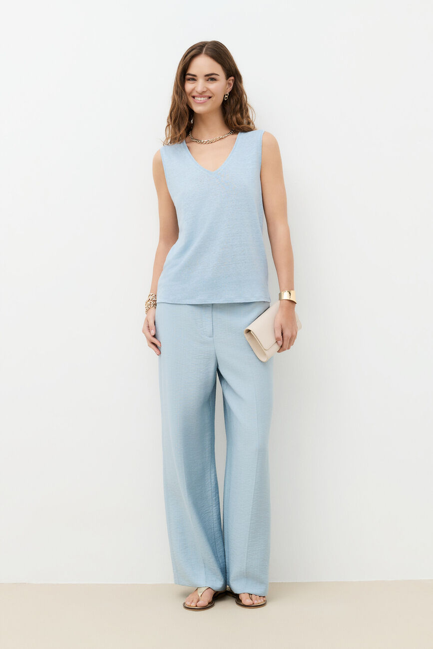 T-shirt trym 100% lin bleu clair femme