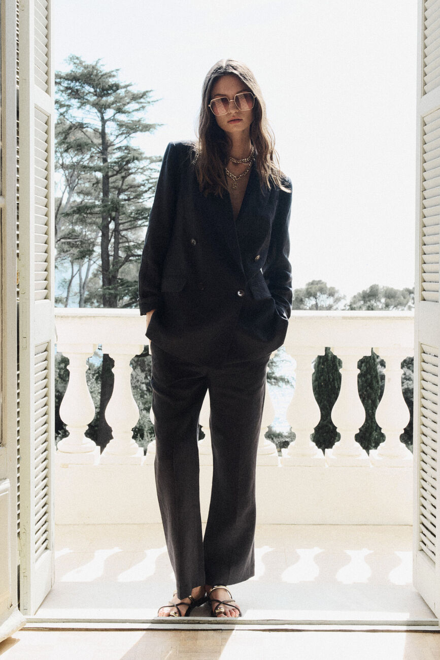 Pantalon Pulse3 100% lin marron fonc&eacute; femme