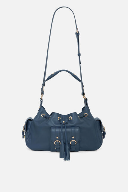 Sac Victoria en cuir naturel bleu marine femme