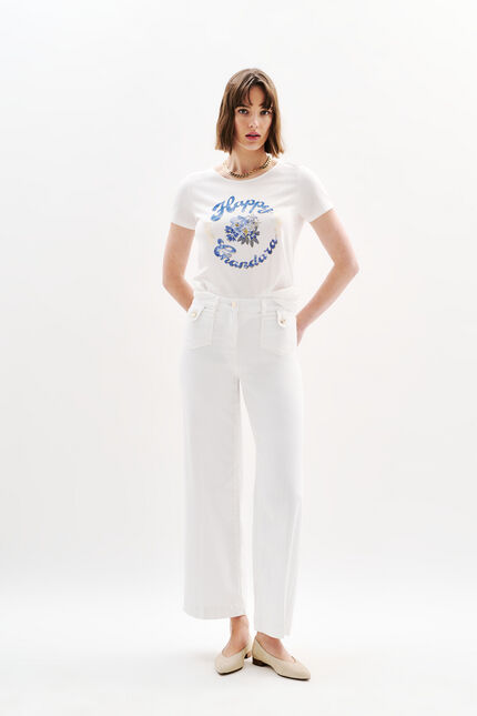 T-shirt Toutes &agrave; l'&eacute;cole Taxime Happy ecru femme
