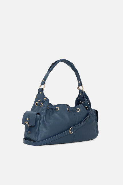 Sac Victoria en cuir naturel bleu marine femme