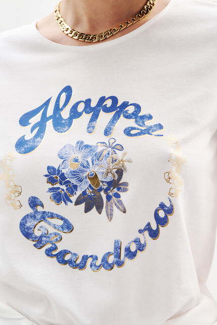 T-shirt Toutes &agrave; l'&eacute;cole Taxime Happy ecru femme