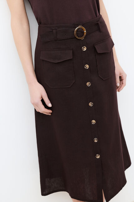 jupe agnes 100% lin marron fonc&eacute; femme
