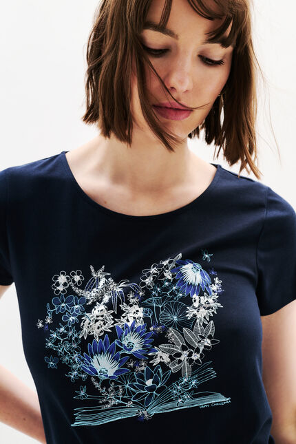 T-shirt Toutes &agrave; l'&eacute;cole Taxime Book bleu marine femme