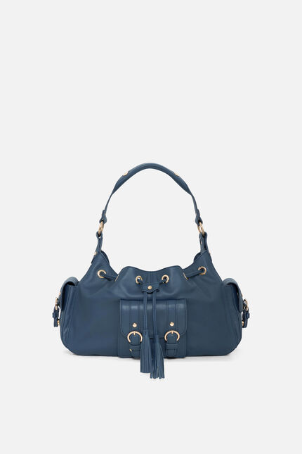 Sac Victoria en cuir naturel bleu marine femme