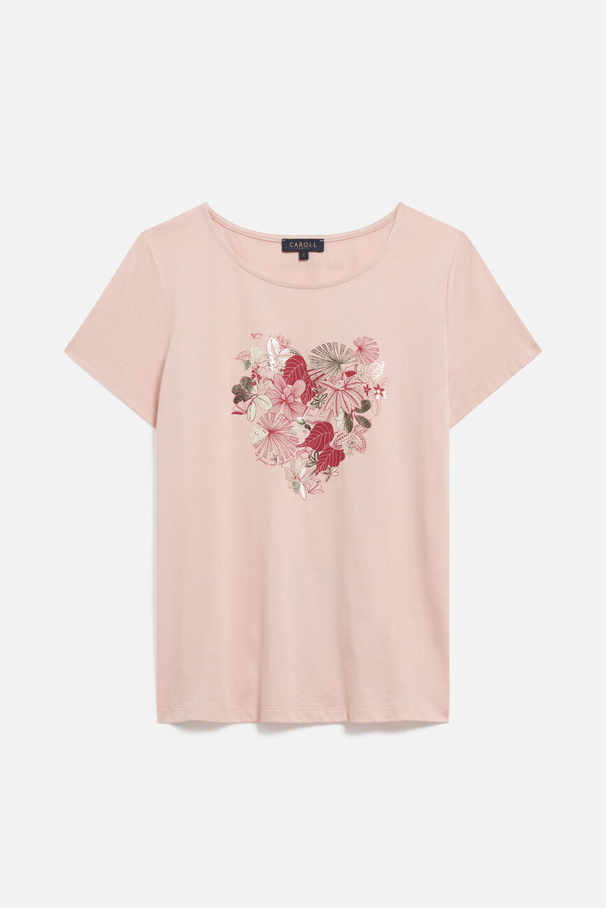 T-shirt toutes &agrave; l'&eacute;cole taxime heart rose poudree femme