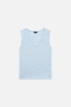 100% linen trym T-shirt light blue woman