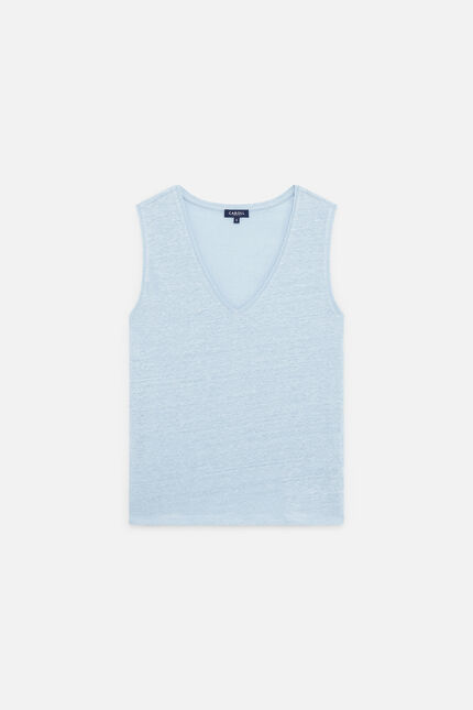 T-shirt trym 100% lin bleu clair femme