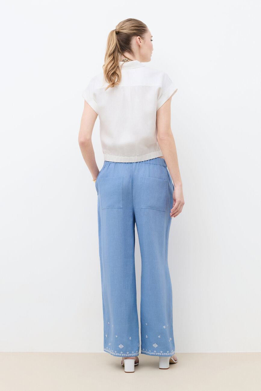 Pantaloni Pandabrode 100% lino blu grigio donna