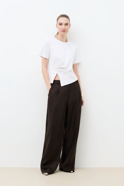 Pantalon Pacha 100% lin marron fonc&eacute; femme
