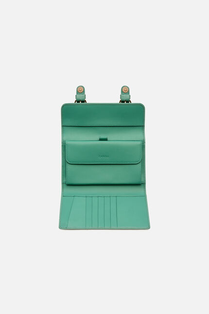Portefeuille Thais en cuir naturel vert femme